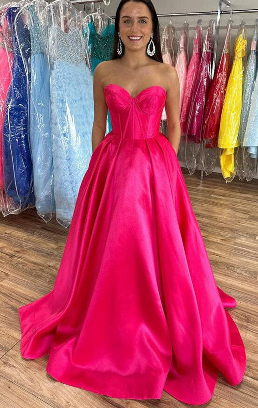 Strapless Mikado Long Prom Dresses with Corset Bodice