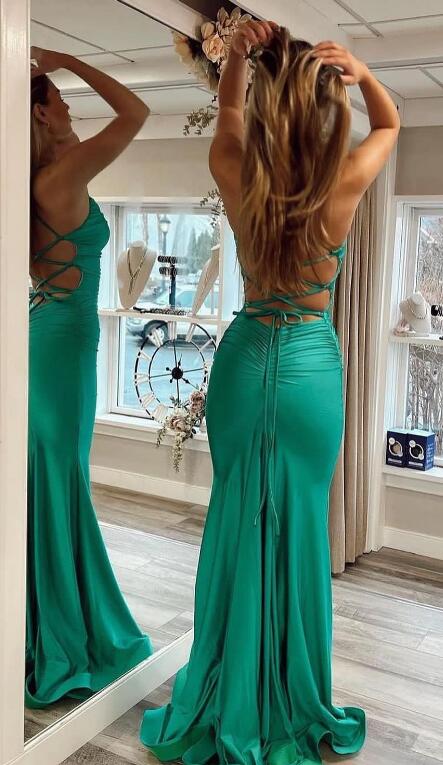 Spaghetti Straps Mermaid Long Prom Dresses