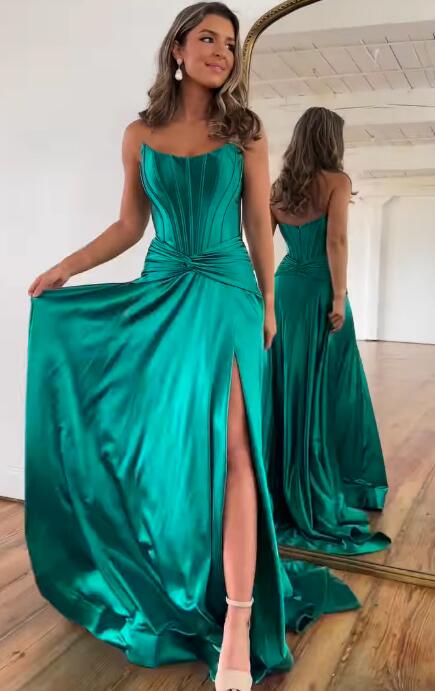 Strapless Mermaid Long Prom Dresses with Corset Top and Ruched Waistli ...