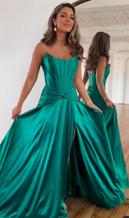 Strapless Mermaid Long Prom Dresses with Corset Top and Ruched Waistline