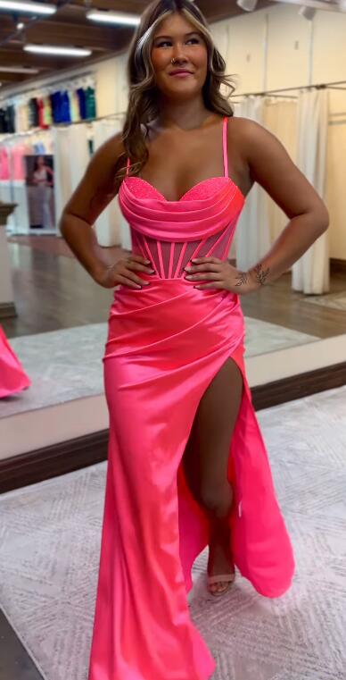 Straps Mermaid Long Prom Dress with Slit