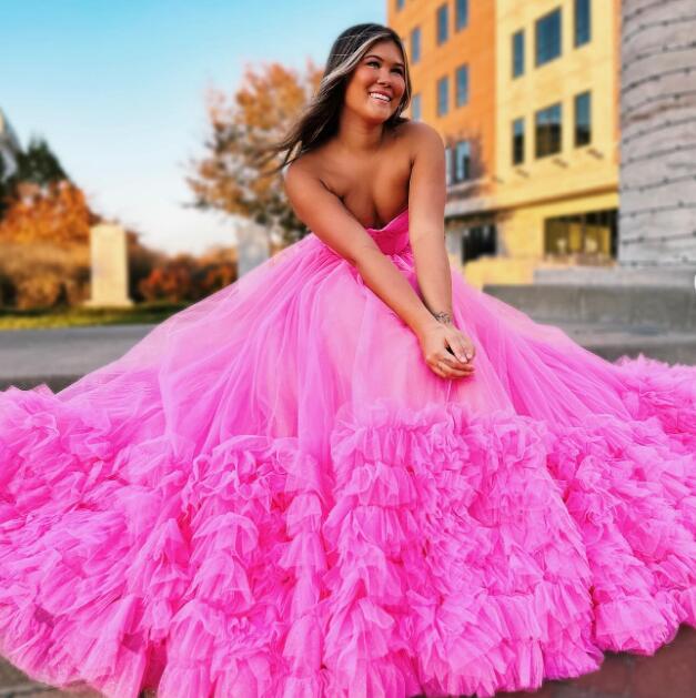 Strapless Ruched Prom Dress with Ruffle Skirt