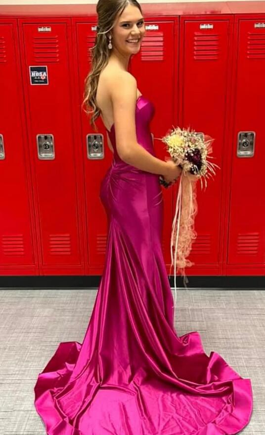 Strapless Mermaid Long Prom Dress with Ruching Skirt Slit