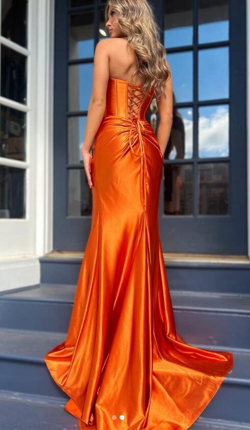 Strapless Long Prom Dress with Ruched Waistline and Skirt Slit