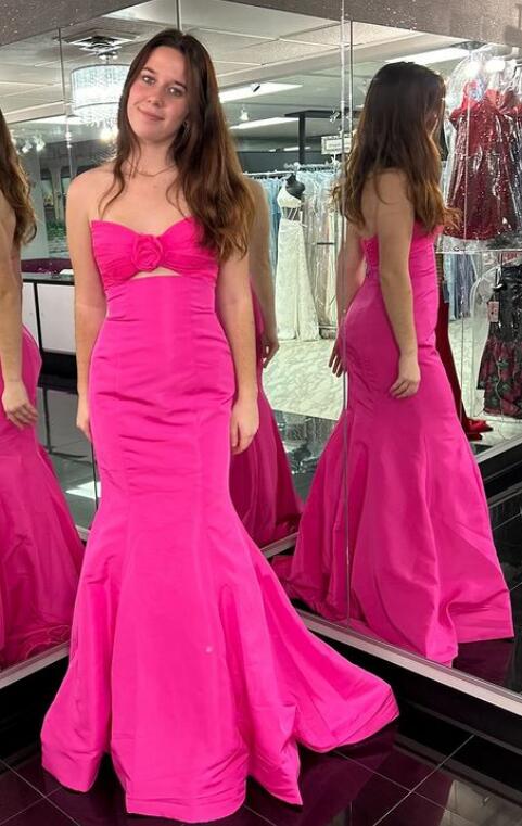 Strapless Mermaid Long Prom Dress with Ruched Neckline and Key Hole Bodice