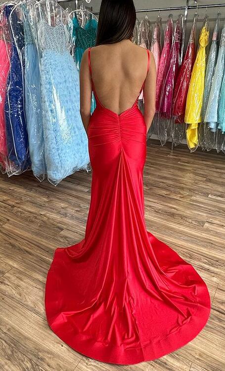 Open Back Straps Mermaid Long Prom Dress with Slit