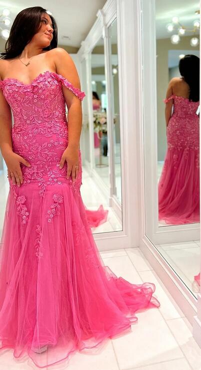 Off the Shoulder Mermaid Tulle/Lace Long Prom Dress