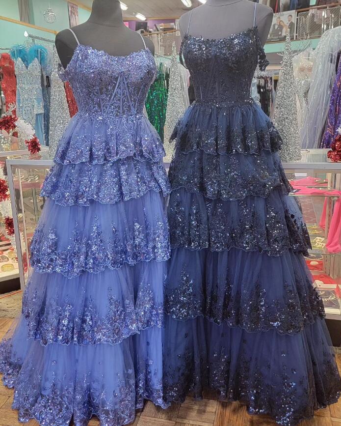 Ruffle Sequin Tulle Long Prom Dress with Sheer Corset Bodice