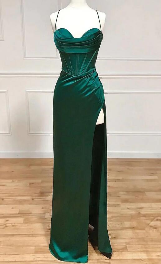 Straps Fitted Long Prom Dress with Skirt Slit