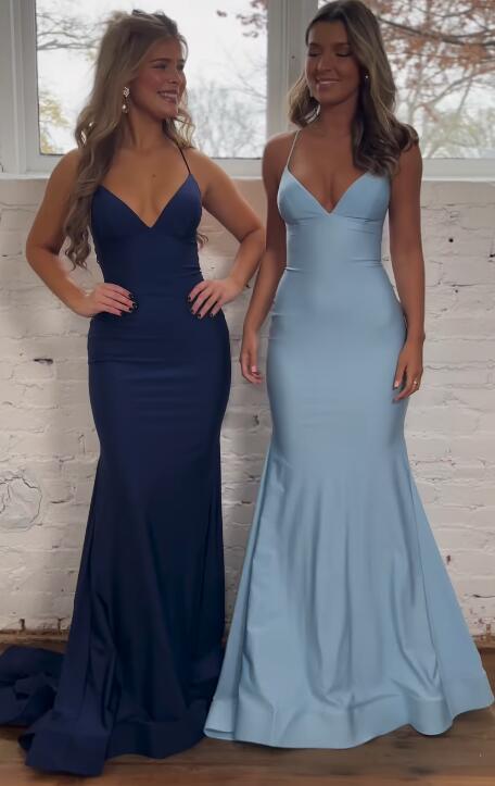 Straps Fitted Long Prom Dress with Lace-up back