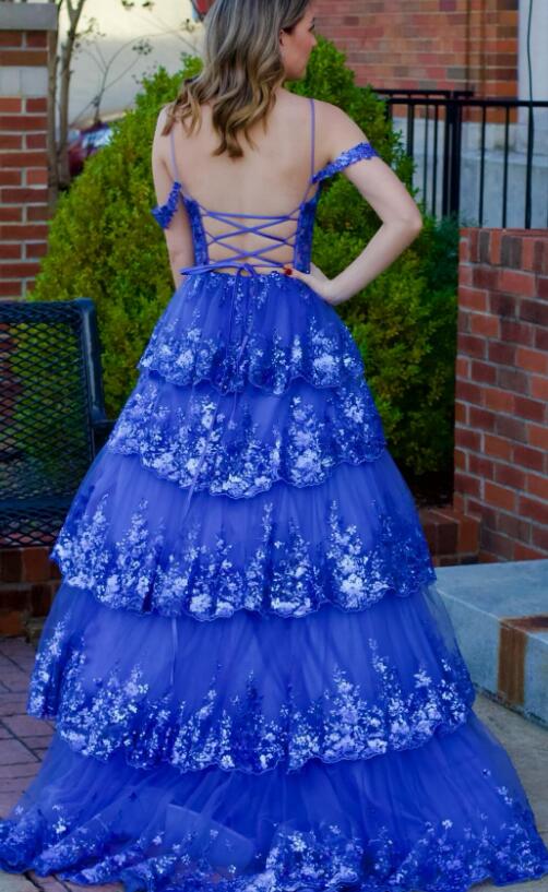 Ruffle Sequin Tulle Long Prom Dress with Sheer Corset Bodice