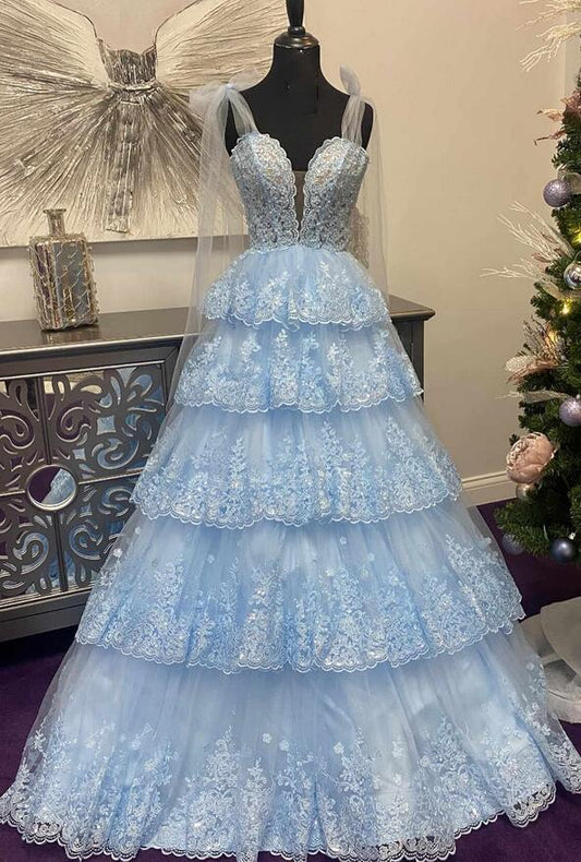 Ball Gown Long Prom Dress with Sheer Corset Bodice and Ruffle Skirt
