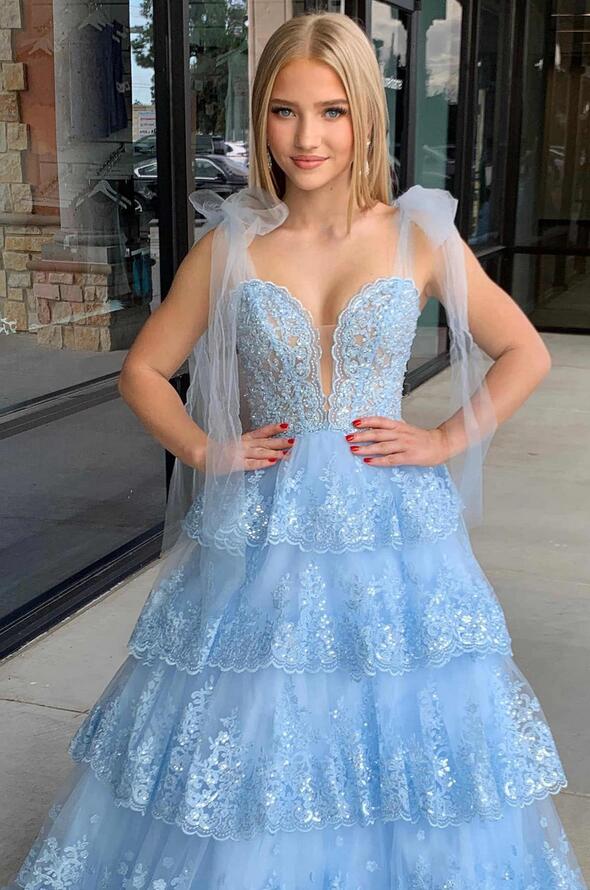 Ball Gown Long Prom Dress with Sheer Corset Bodice and Ruffle Skirt