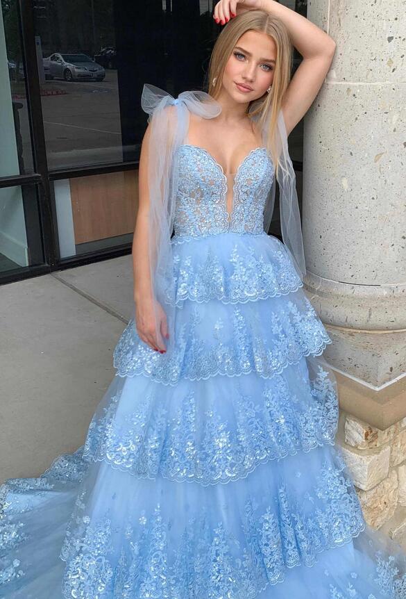 Ball Gown Long Prom Dress with Sheer Corset Bodice and Ruffle Skirt