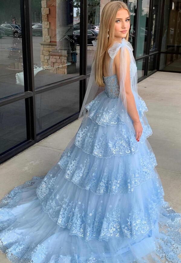 Ball Gown Long Prom Dress with Sheer Corset Bodice and Ruffle Skirt