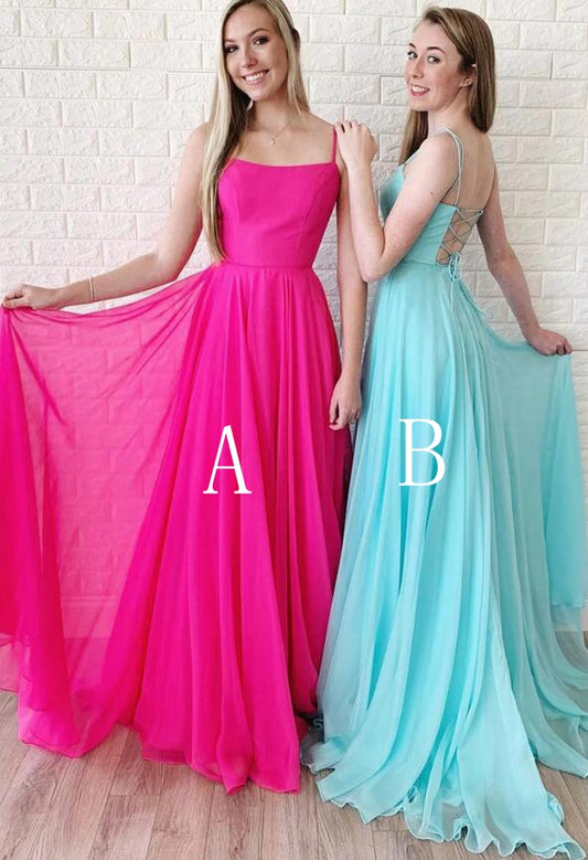 Spaghetti Straps Chiffon Long Prom Dress