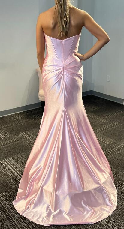 Strapless Satin Mermaid Long Prom Dress with Slit