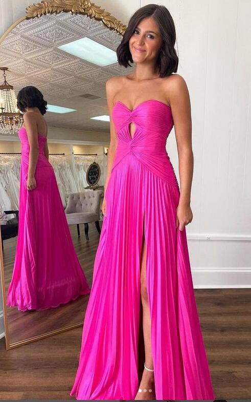 Strapless A-line Long Prom Dress with Slit