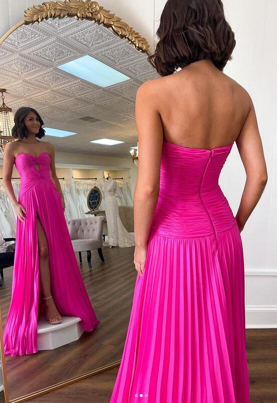 Strapless A-line Long Prom Dress with Slit