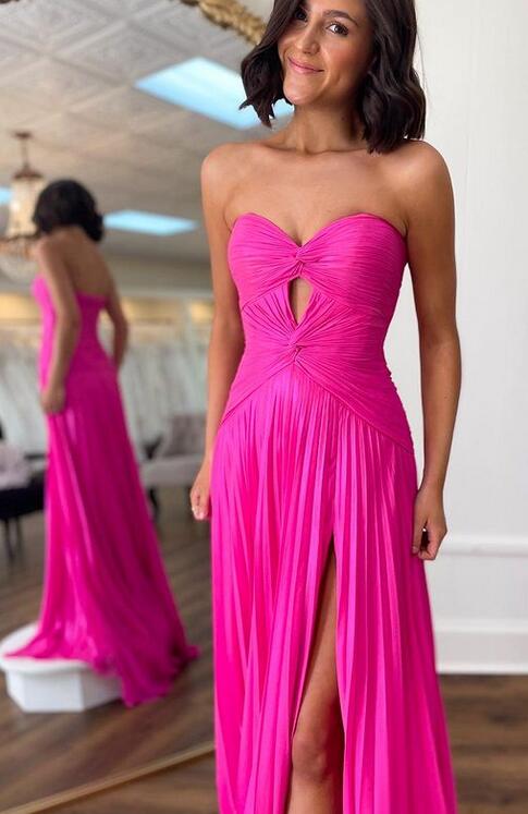 Strapless A-line Long Prom Dress with Slit