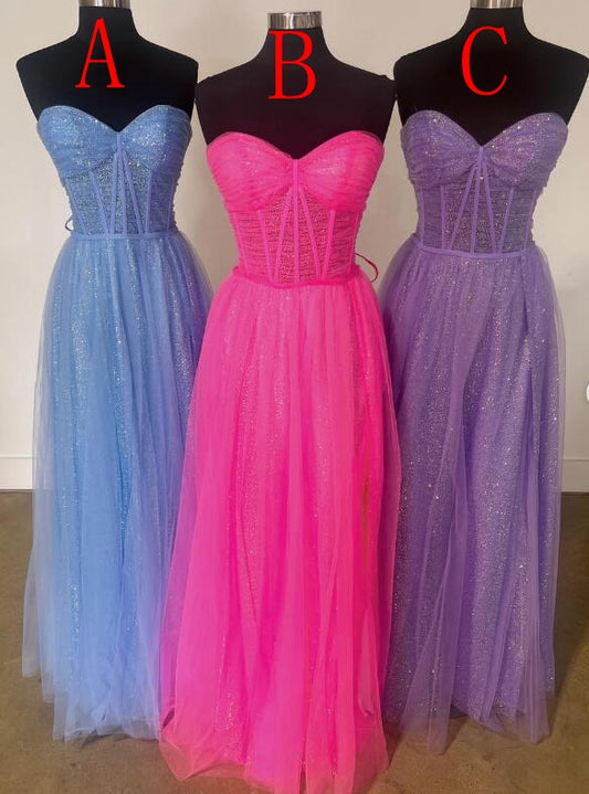 Strapless Sparkly A-line Long Prom Dress