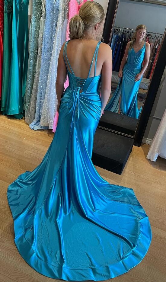 V-neck Sexy Mermaid Long Prom Dress with Slit