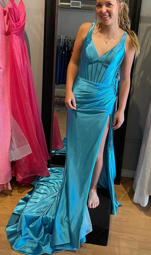 V-neck Sexy Mermaid Long Prom Dress with Slit