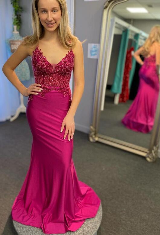 Straps Mermaid Long Prom Dress with Lace and Beading Top