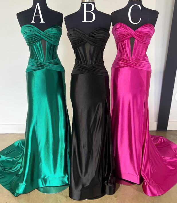 Strapless Sweetheart Satin Long Prom Dress with Slit