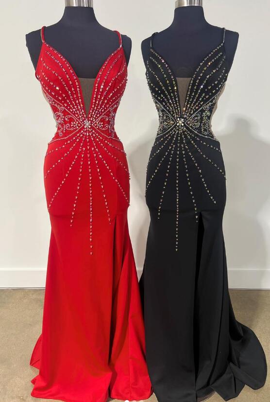 Straps Mermaid Long Prom Dress with Beading