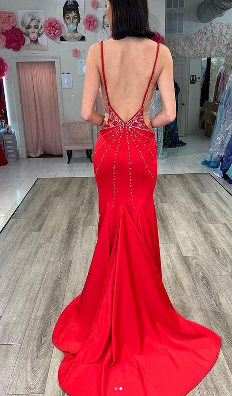 Straps Mermaid Long Prom Dress with Beading
