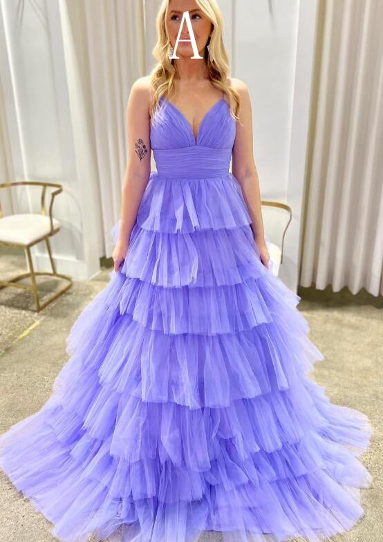Long Layered Tulle A Line Prom Dress Formal Ballgown – DressesTailor