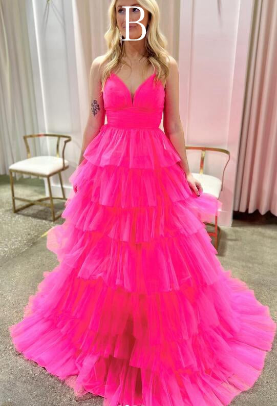Long Layered Tulle A Line Prom Dress Formal Ballgown