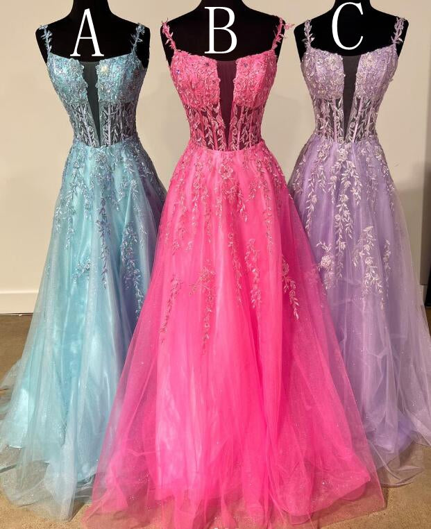 Tulle/Lace Long Prom Dress with Sheer Corset Bodice