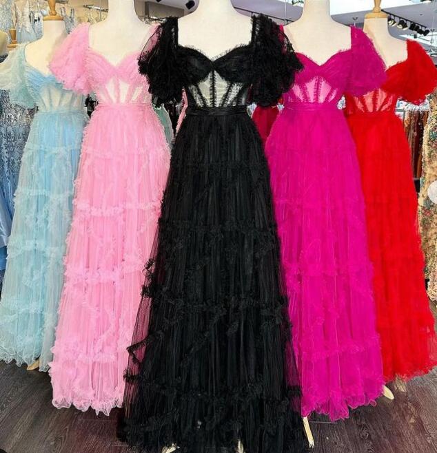 Tulle Long Prom Dress with Sheer Corset Bodice
