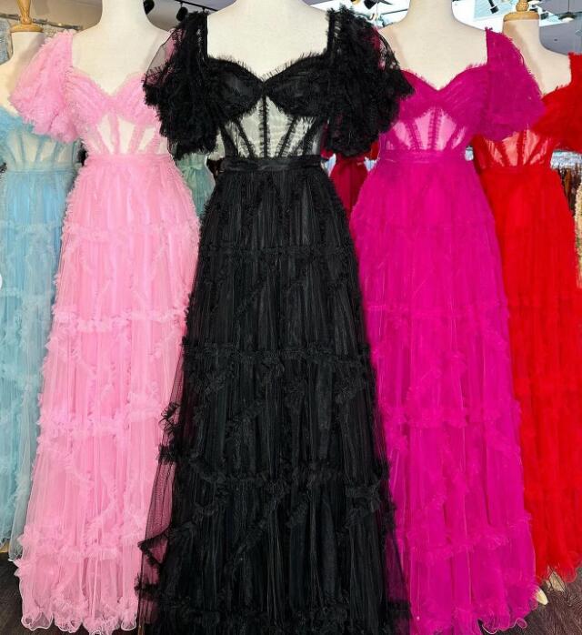 Tulle Long Prom Dress with Sheer Corset Bodice