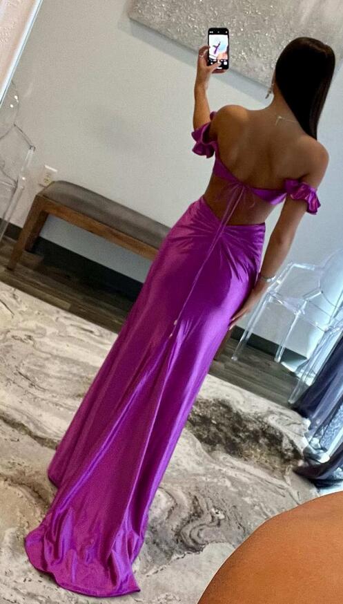 Ruffle Straps Fuchsia Rosette Side Cutouts Prom Dress