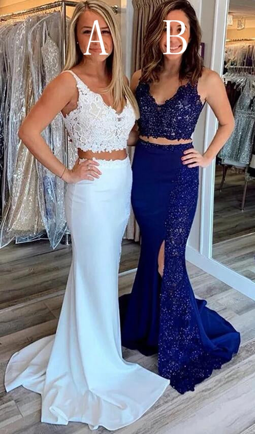 Two Pieces Mermaid Long Prom Dress with Lace