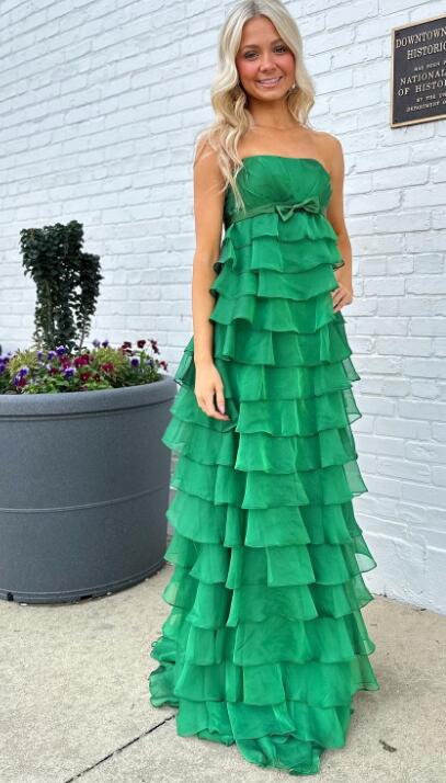 Strapless Chiffon Long Prom Dress with Ruffle Skirt