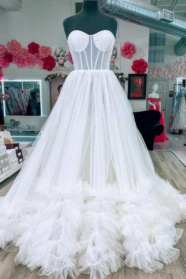 Strapless Tiered Ball Gown Long Prom Dress with Ruffles