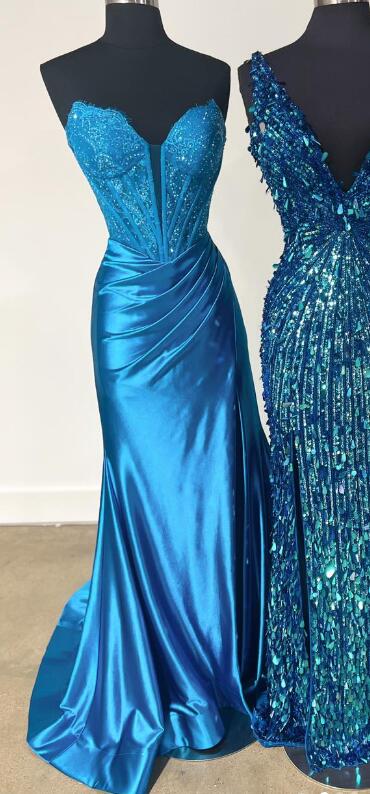 Strapless Mermaid Long Prom Dress with Lace and Beading Top