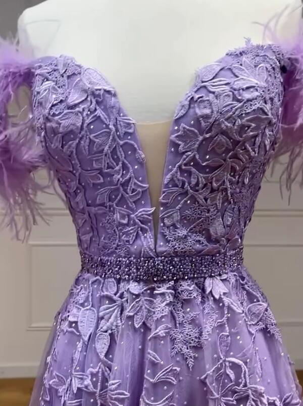 2024 Lilac Leaf Lace  Long Prom Dress