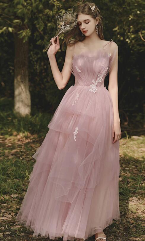 A-line Tulle  Long Prom Dress