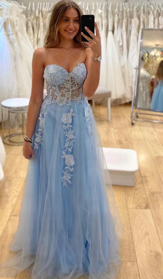 Strapless Lace/Tulle Long Prom Dress
