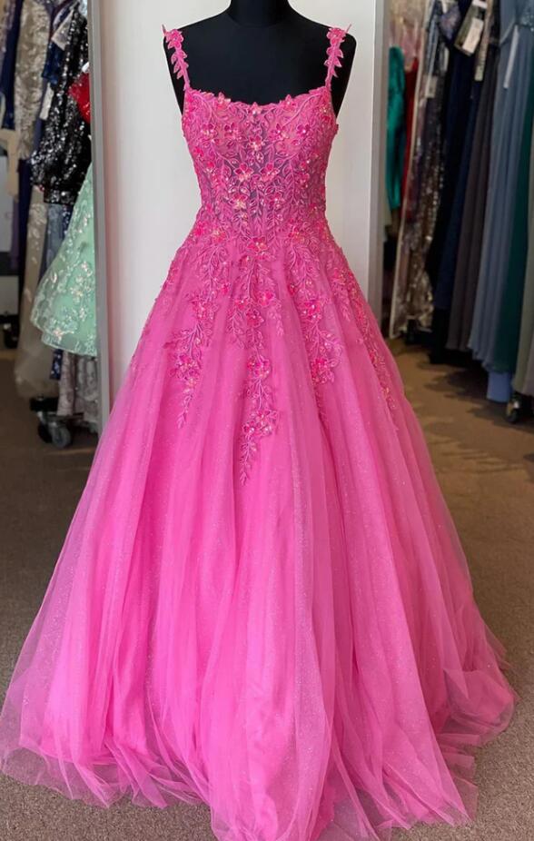 Straps Tulle/Lace Long Prom Dress