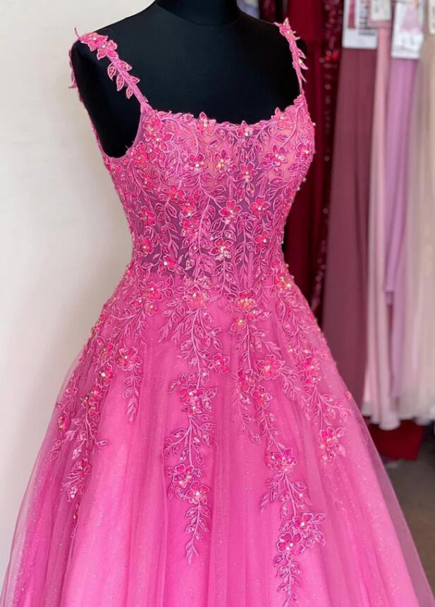 Straps Tulle/Lace Long Prom Dress