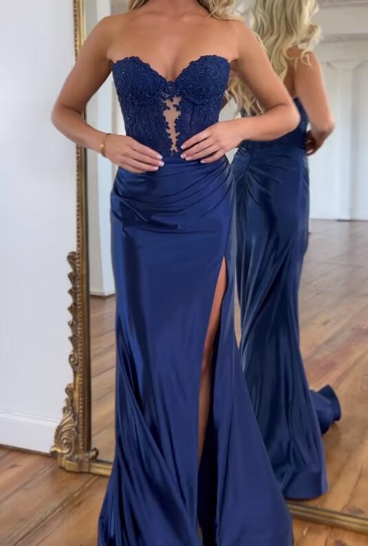 Strapless Mermaid Long Prom Dress with Lace Top