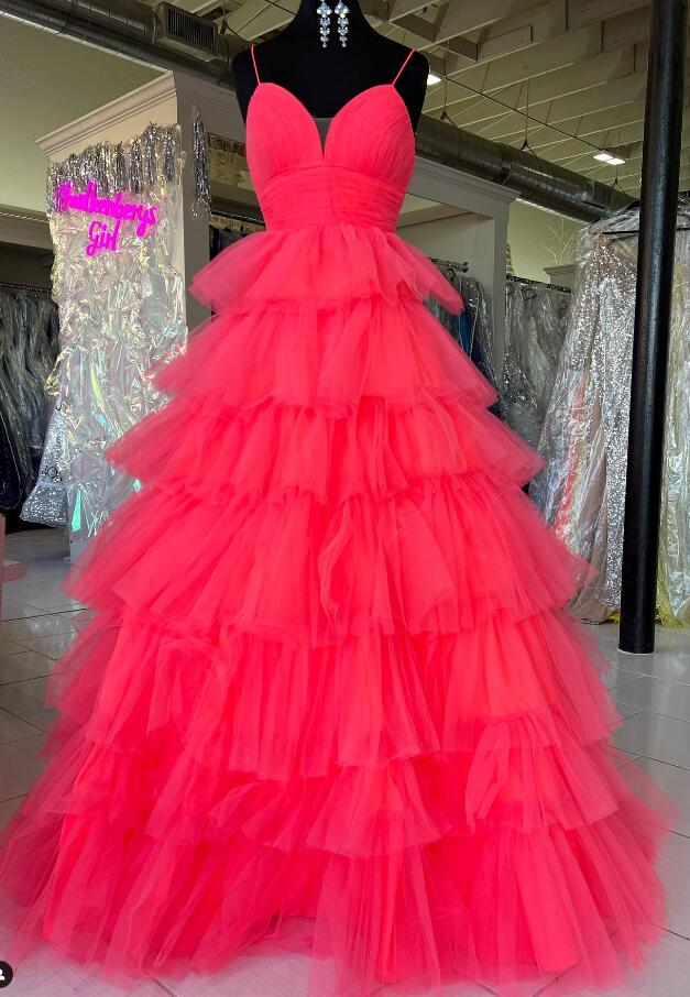 Long Layered Tulle A Line Prom Dress Formal Ballgown
