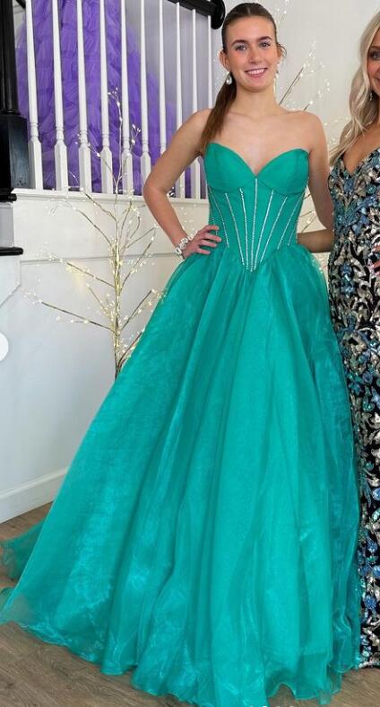 Strapless Organza Long Prom Dress with Beading