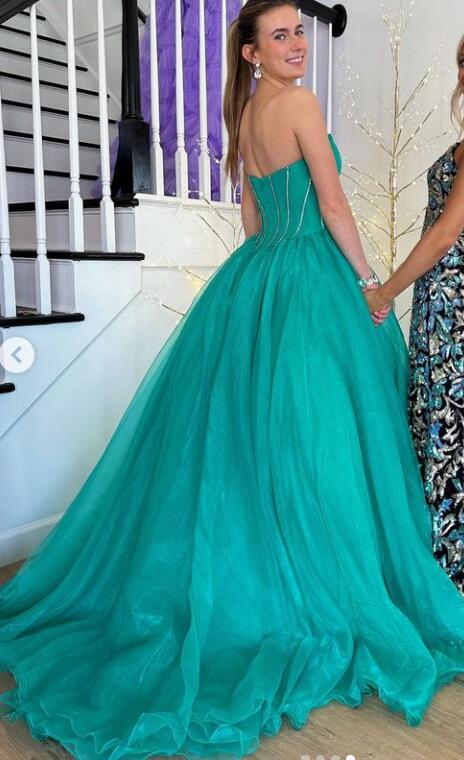 Strapless Organza Long Prom Dress with Beading